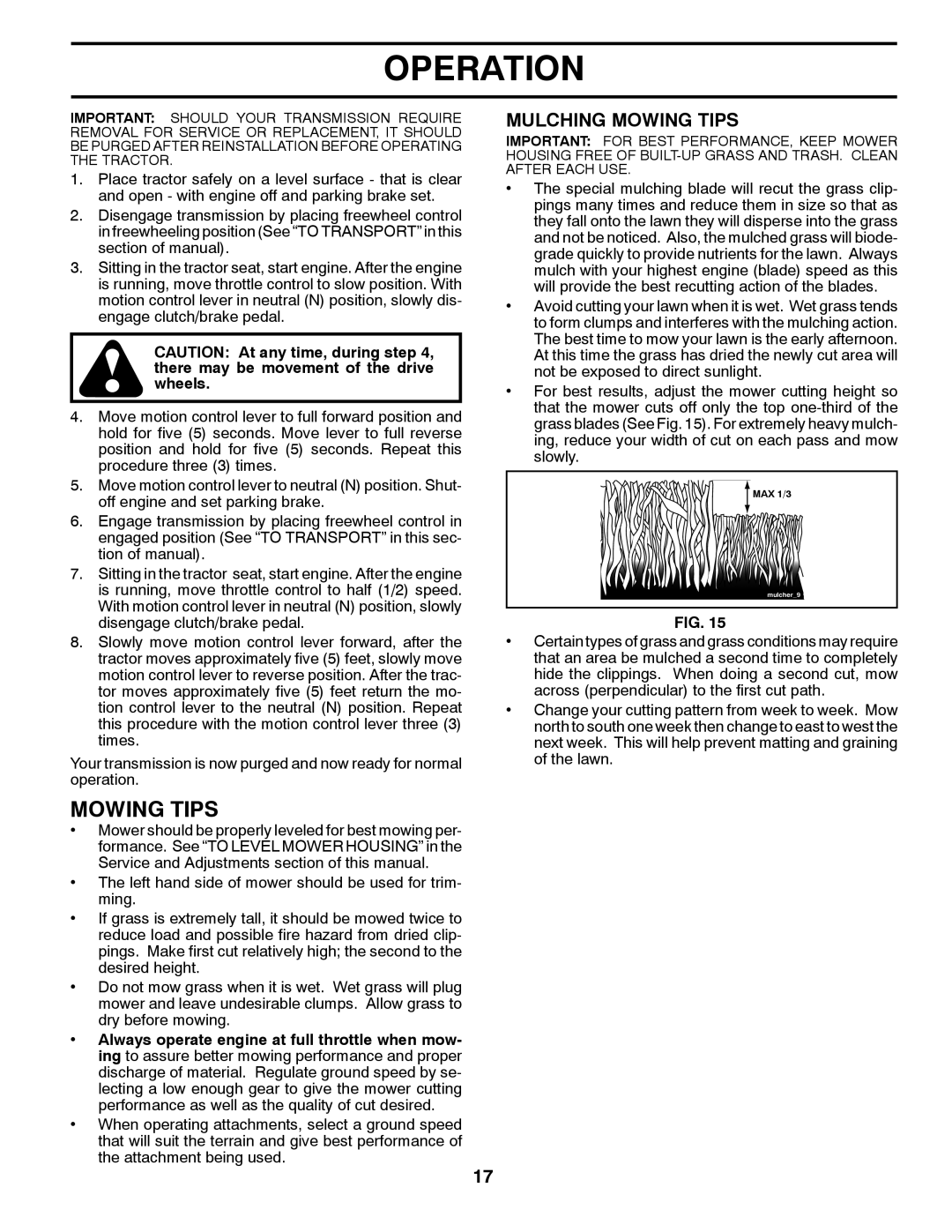 Husqvarna CTH2036 XP owner manual Mulching Mowing Tips 