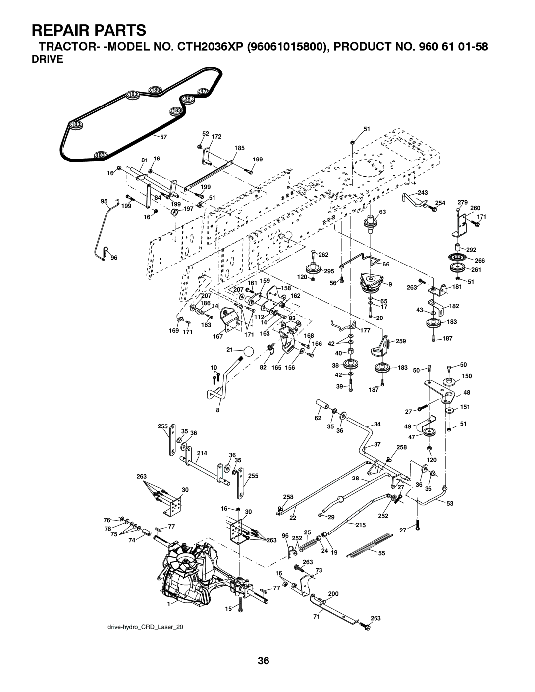 Husqvarna CTH2036 XP owner manual Drive 