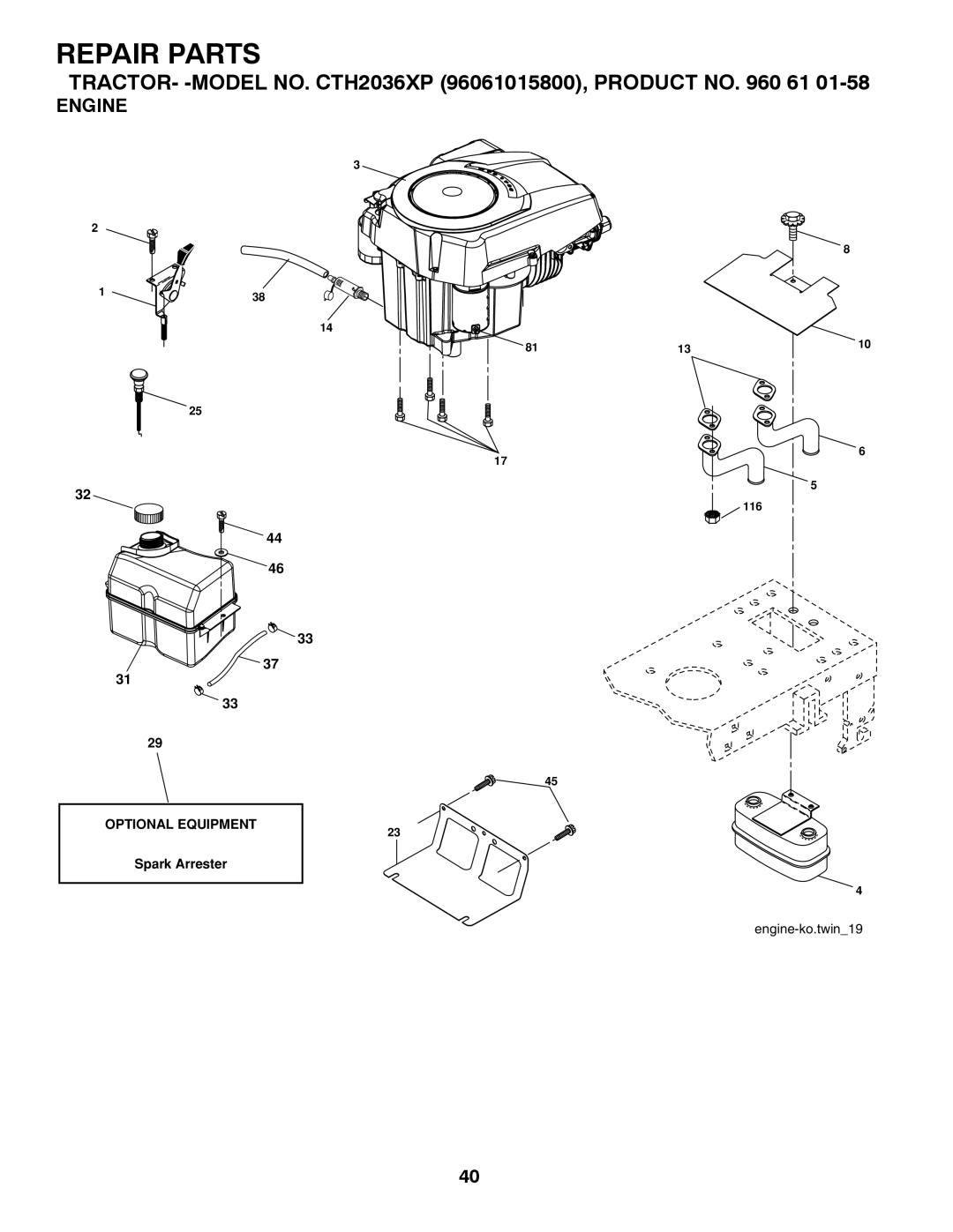 Husqvarna CTH2036 XP owner manual Engine 