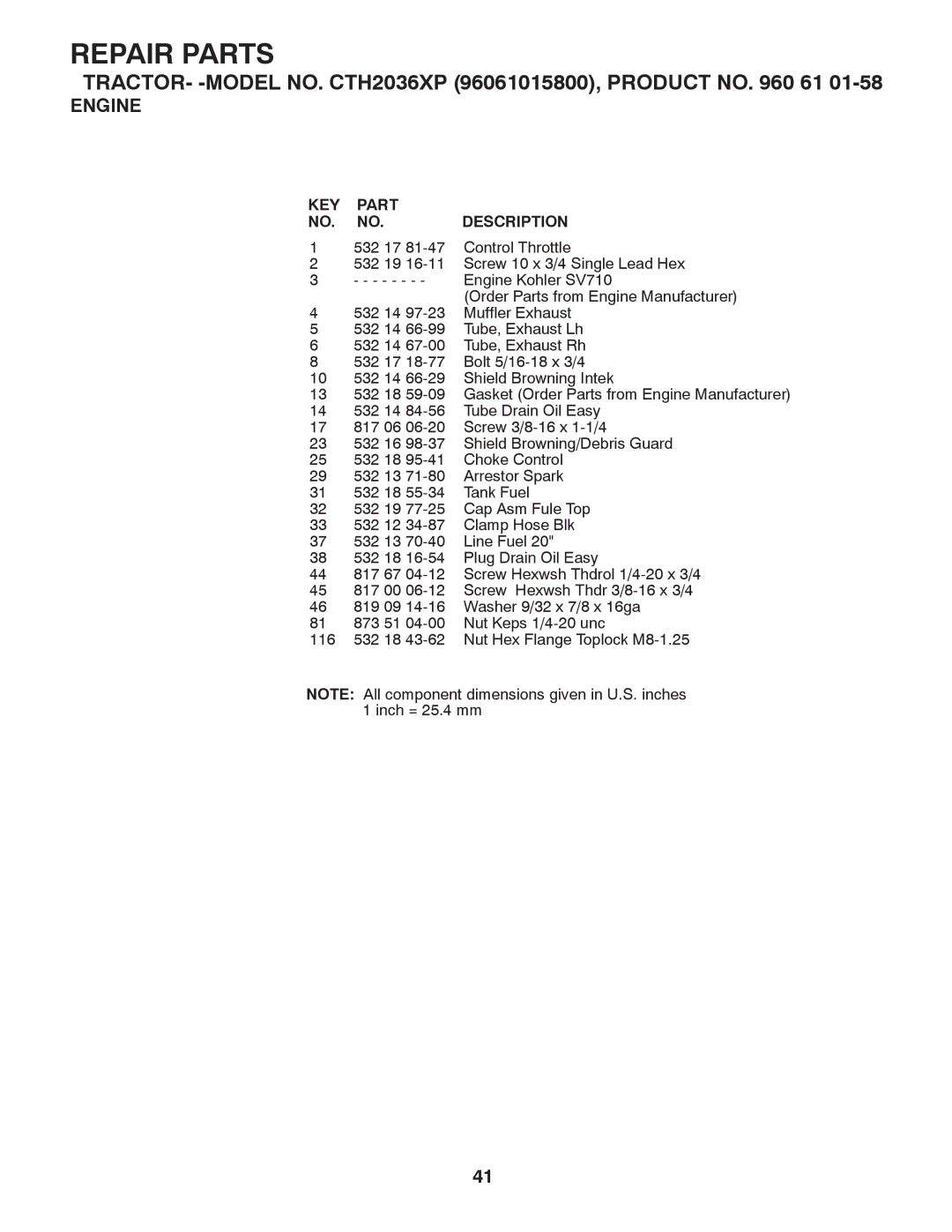 Husqvarna CTH2036 XP owner manual 532 17 Control Throttle 