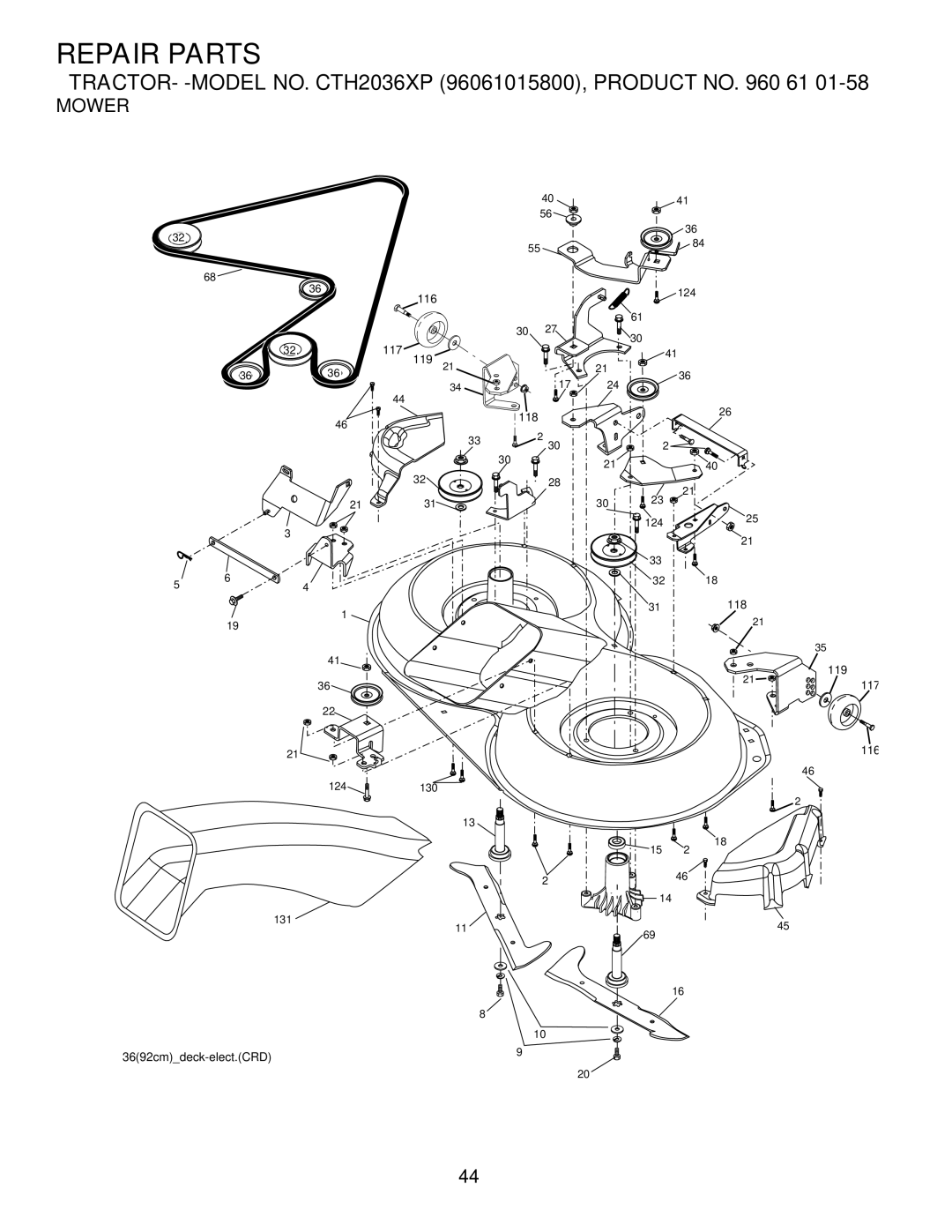 Husqvarna CTH2036 XP owner manual Mower 