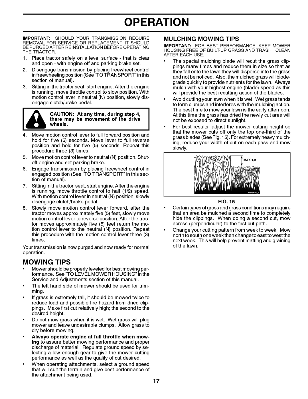 Husqvarna CTH2036 XP owner manual Mulching Mowing Tips, Operation 