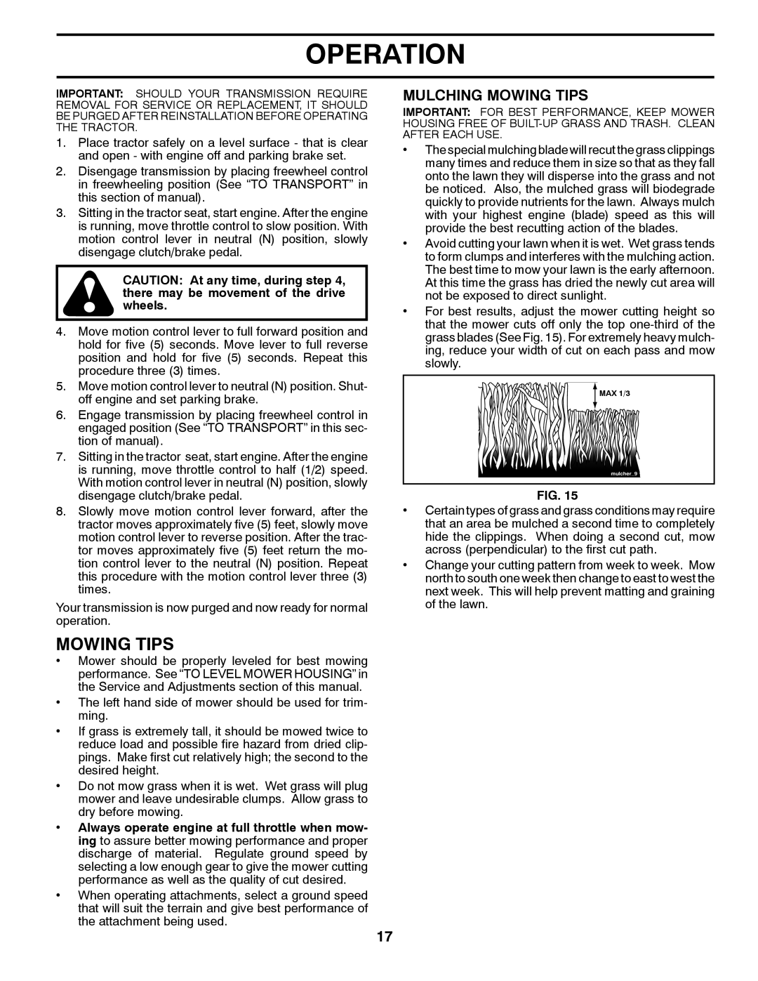 Husqvarna CTH2036 owner manual Mulching Mowing Tips 