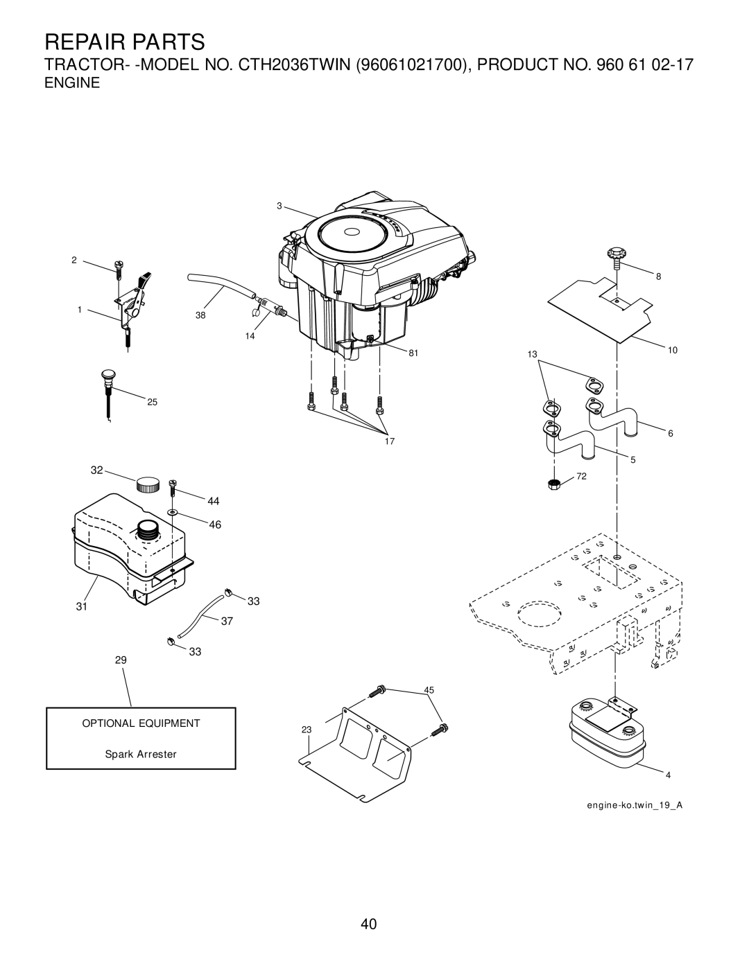 Husqvarna CTH2036 owner manual Engine 