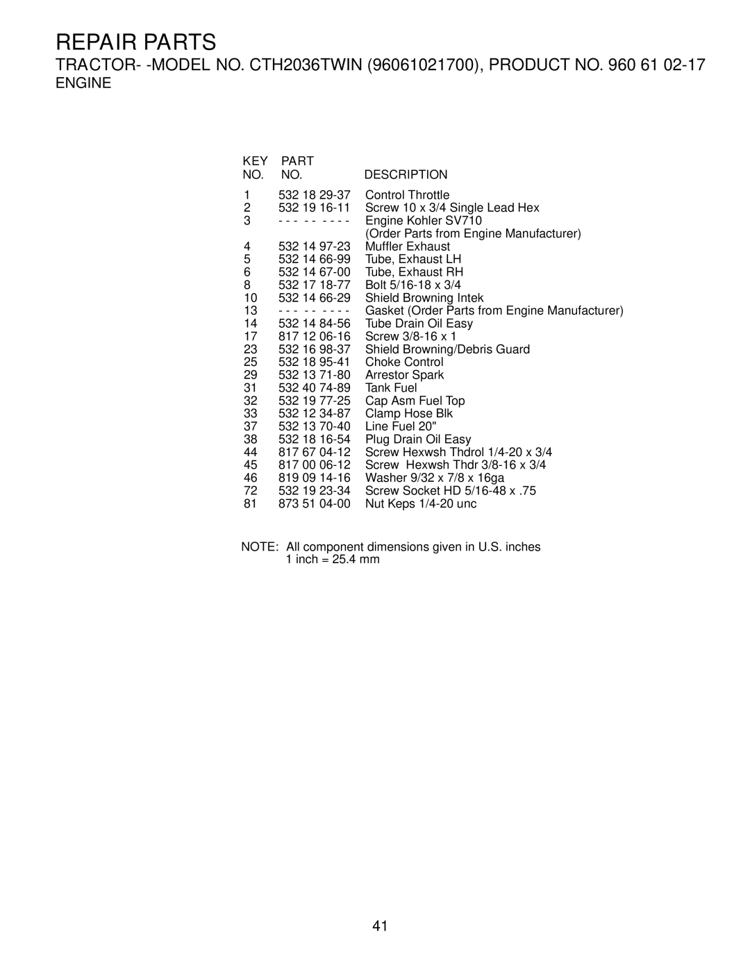 Husqvarna CTH2036 owner manual 532 18 Control Throttle 