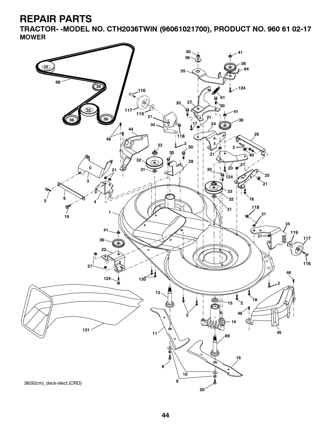 Husqvarna CTH2036 owner manual Mower 