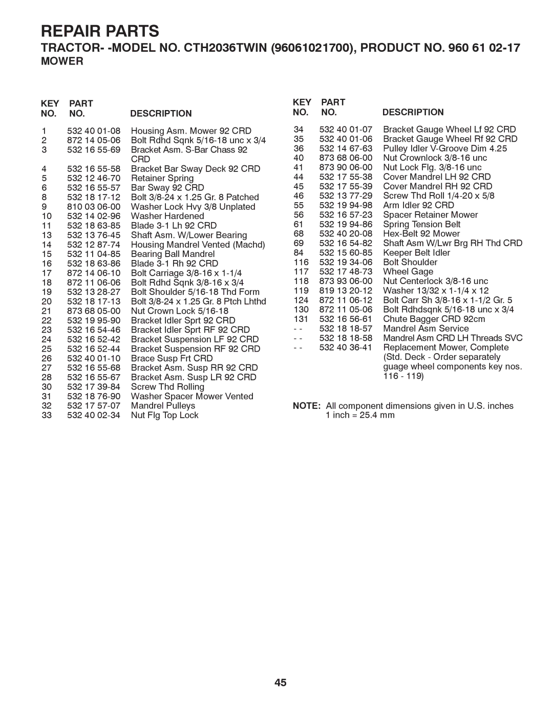 Husqvarna CTH2036 owner manual Crd 