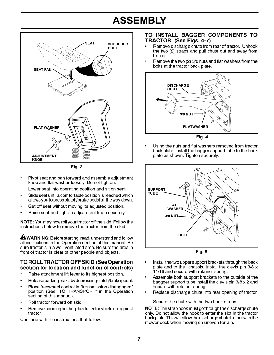 Husqvarna CTH2036T manual To Install Bagger Components to Tractor See Figs 