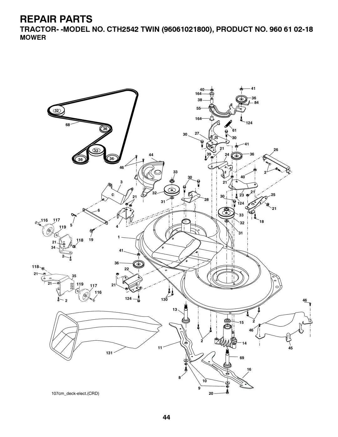 Husqvarna CTH2542 TWIN owner manual Mower 