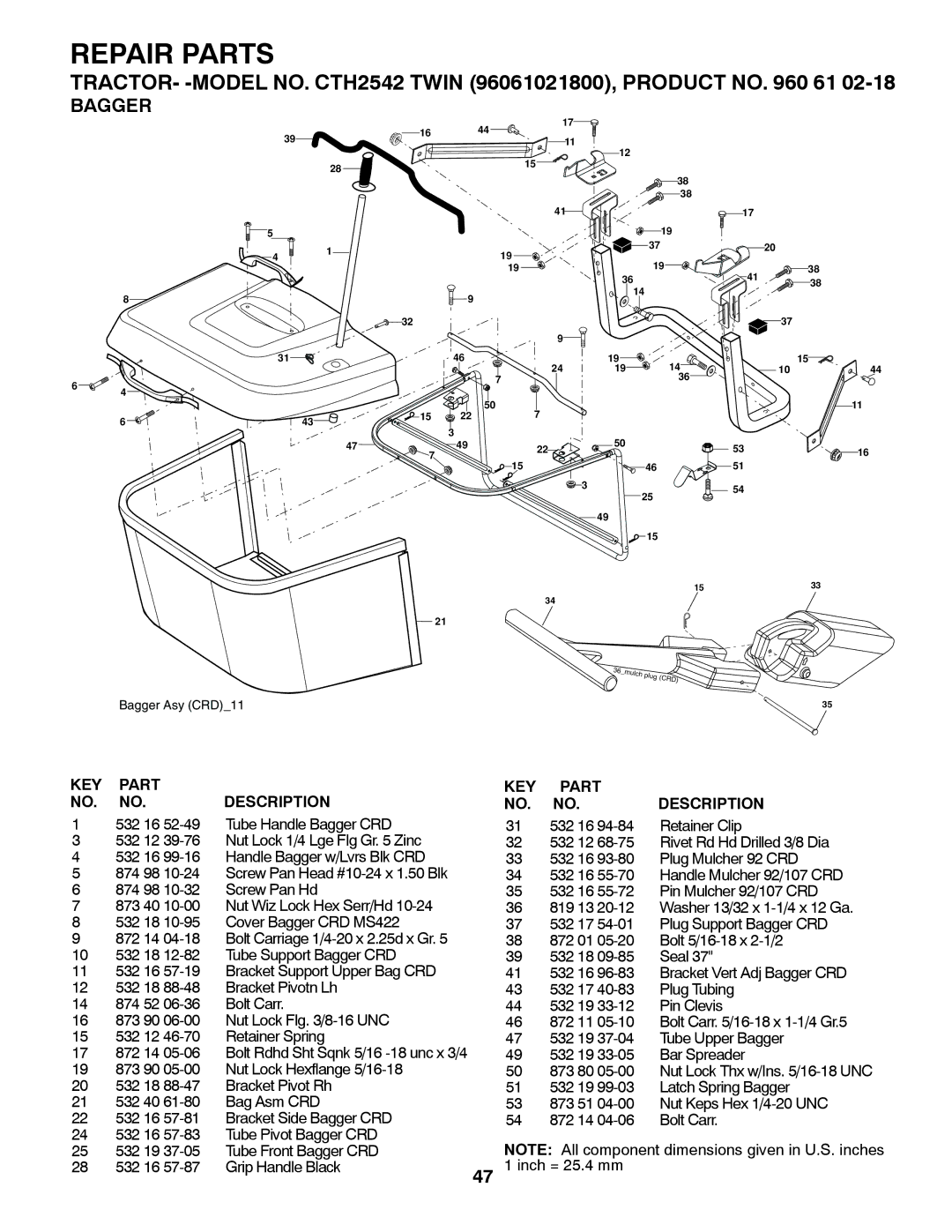 Husqvarna CTH2542 TWIN owner manual Bagger 