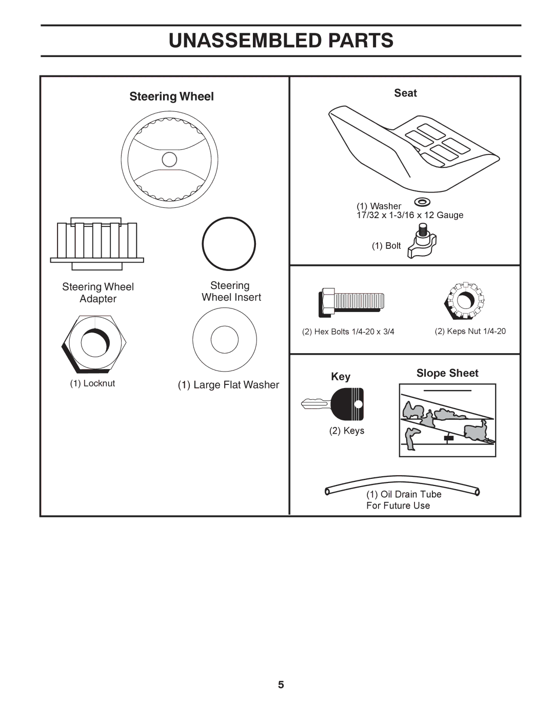 Husqvarna CTH2542 TWIN owner manual Unassembled Parts, Steering Wheel 