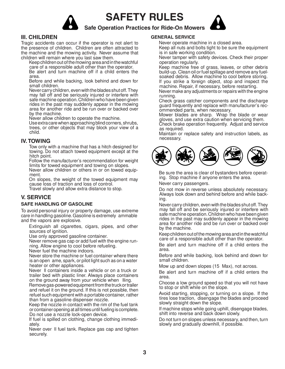 Husqvarna CTH2542 XP owner manual III. Children, IV. Towing, Service 