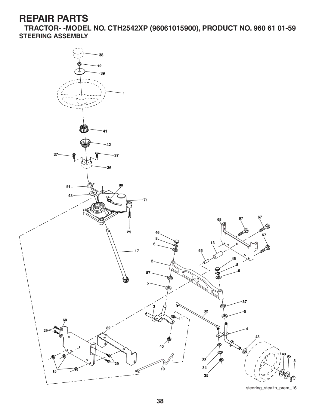 Husqvarna CTH2542 XP owner manual Steering Assembly 