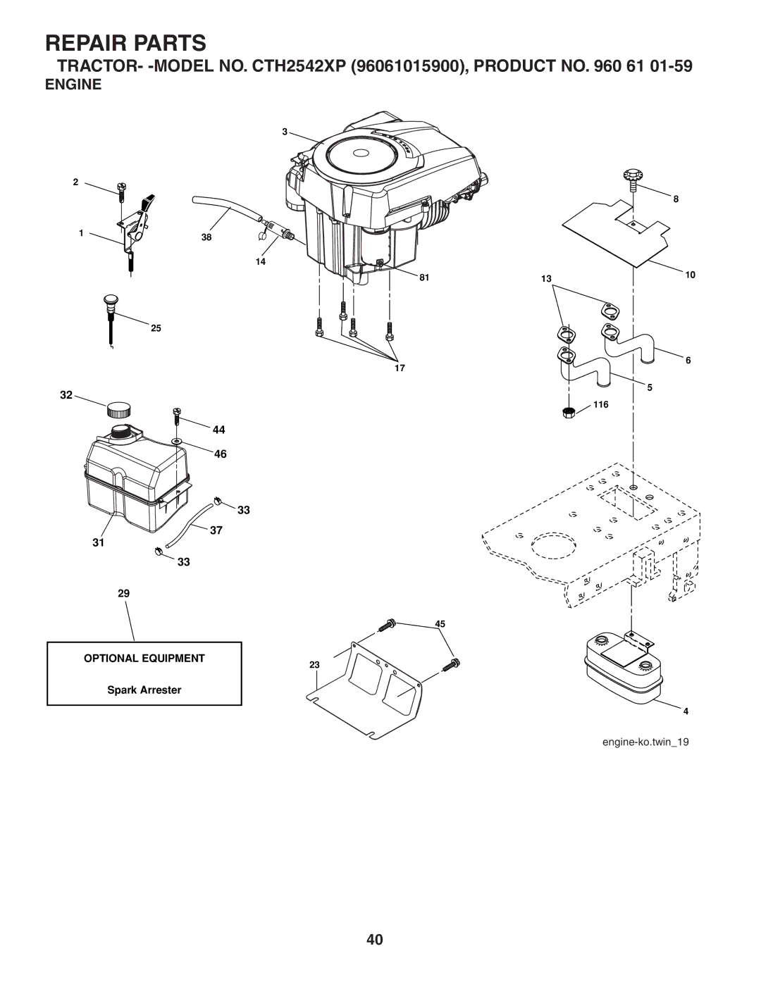 Husqvarna CTH2542 XP owner manual Engine 