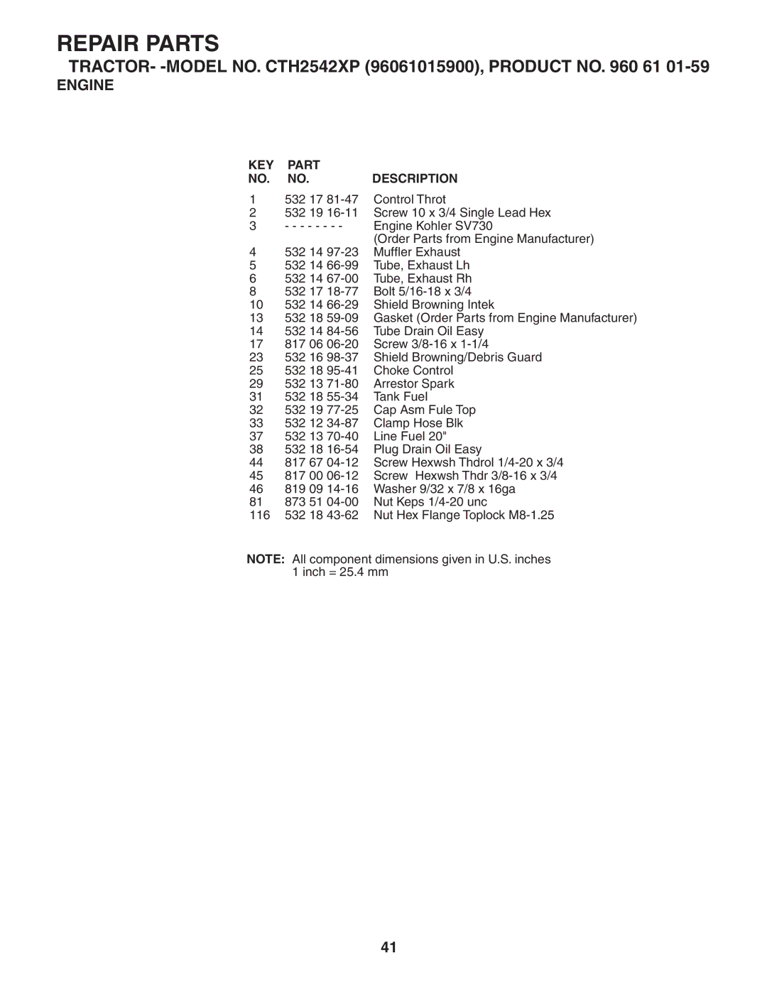 Husqvarna CTH2542 XP owner manual 532 17 Control Throt 