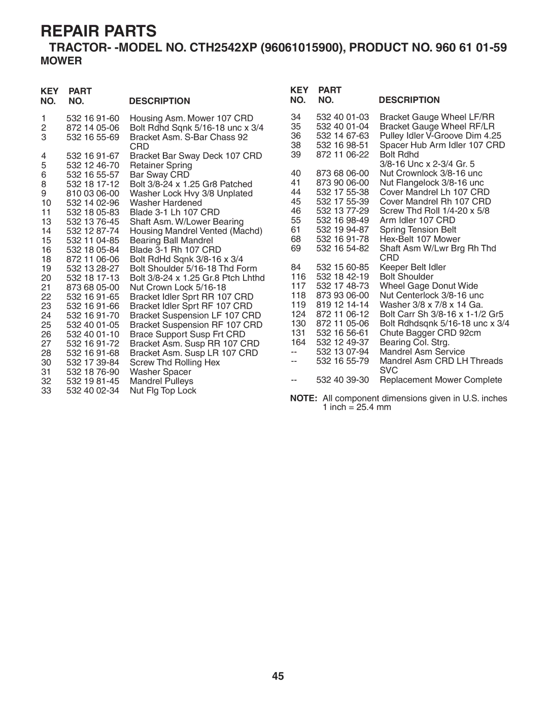 Husqvarna CTH2542 XP owner manual Crd, Svc 