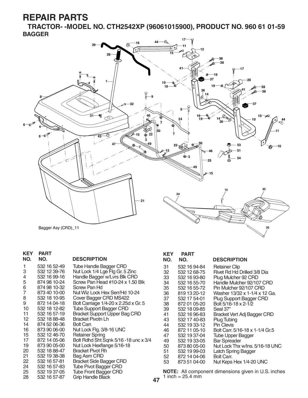 Husqvarna CTH2542 XP owner manual Bagger 