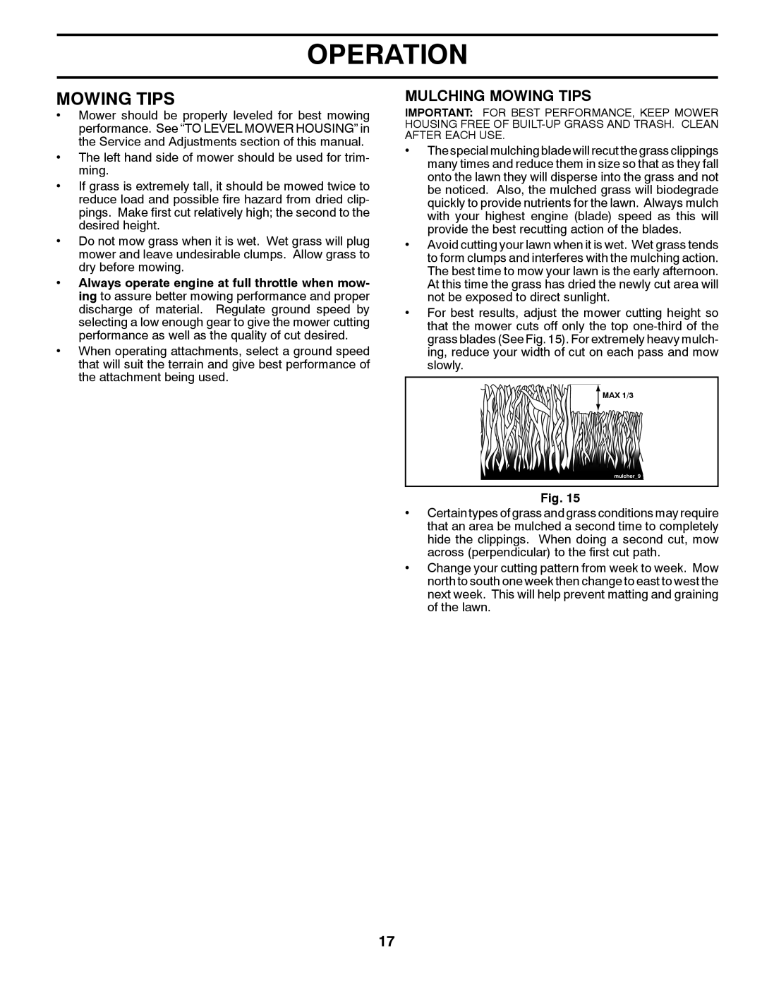 Husqvarna CTH2542T manual Mulching Mowing Tips 