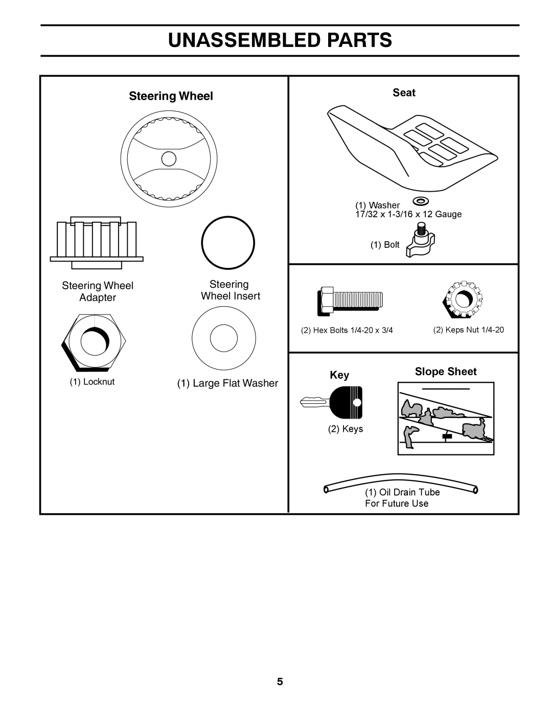 Husqvarna CTH2542T manual Unassembled Parts, Steering Wheel 