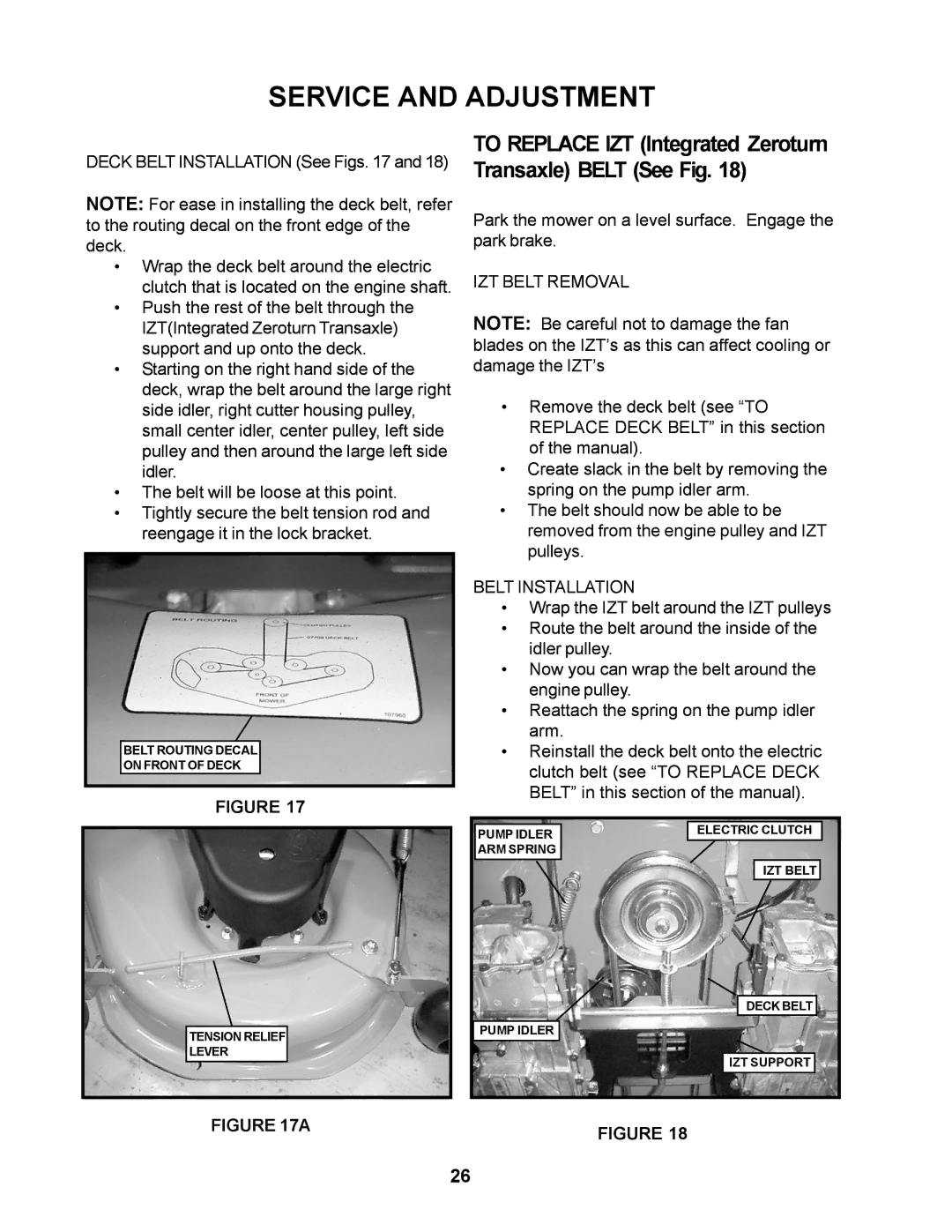 Husqvarna CZ4815KAA, CZ4817KOA manual To Replace IZT Integrated Zeroturn Transaxle Belt See Fig 