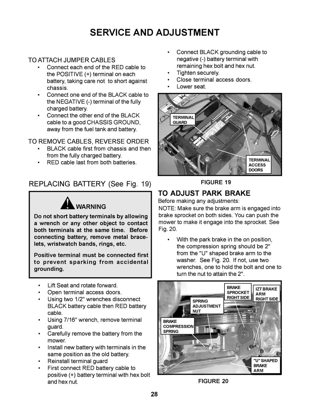 Husqvarna CZ4815KAA, CZ4817KOA manual To Adjust Park Brake, To Attach Jumper Cables 