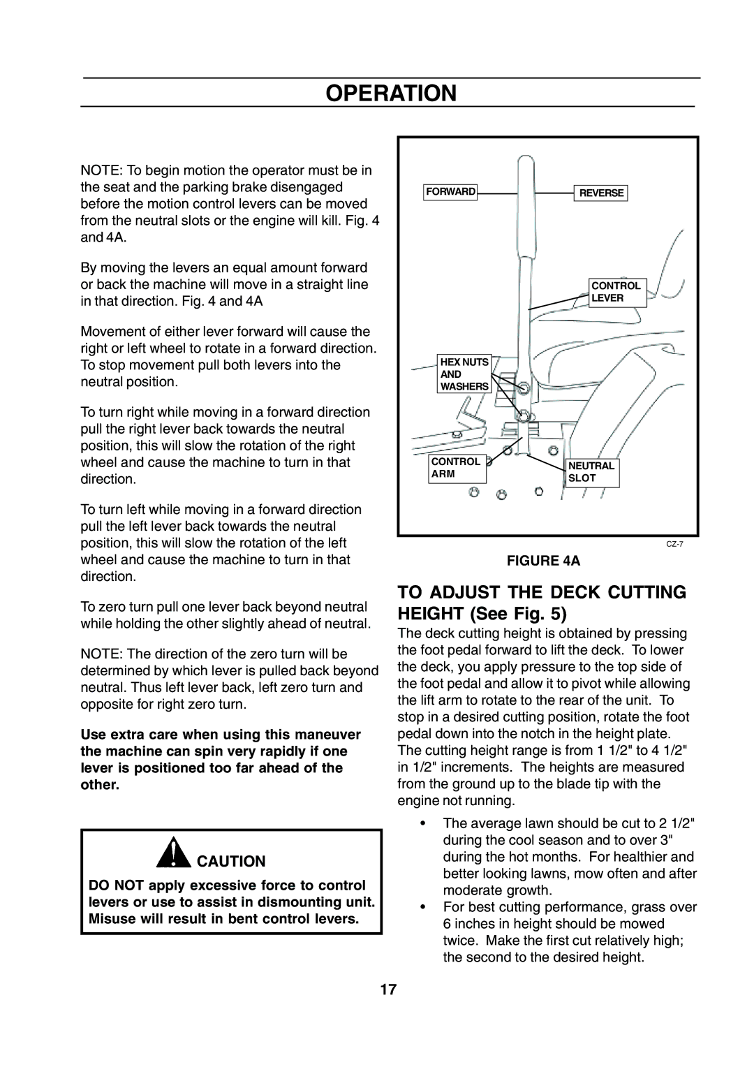 Husqvarna CZE 4818 manual To Adjust the Deck Cutting Height See Fig 