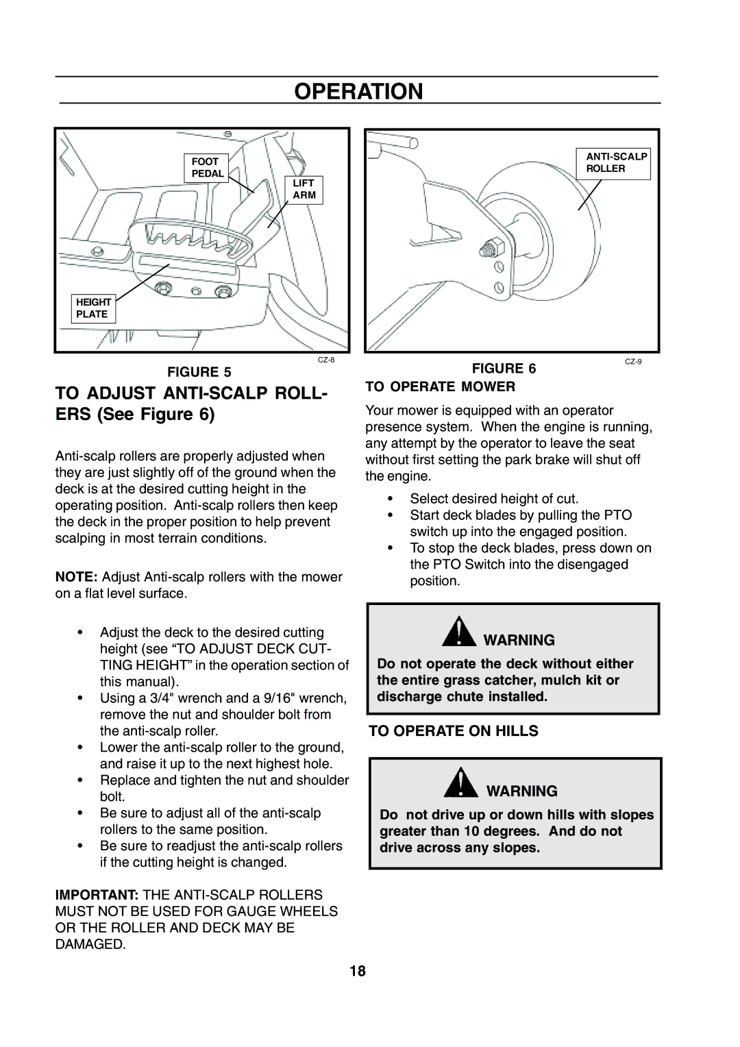 Husqvarna CZE 4818 manual To Adjust ANTI-SCALP Roll, ERS See Figure, To Operate on Hills 