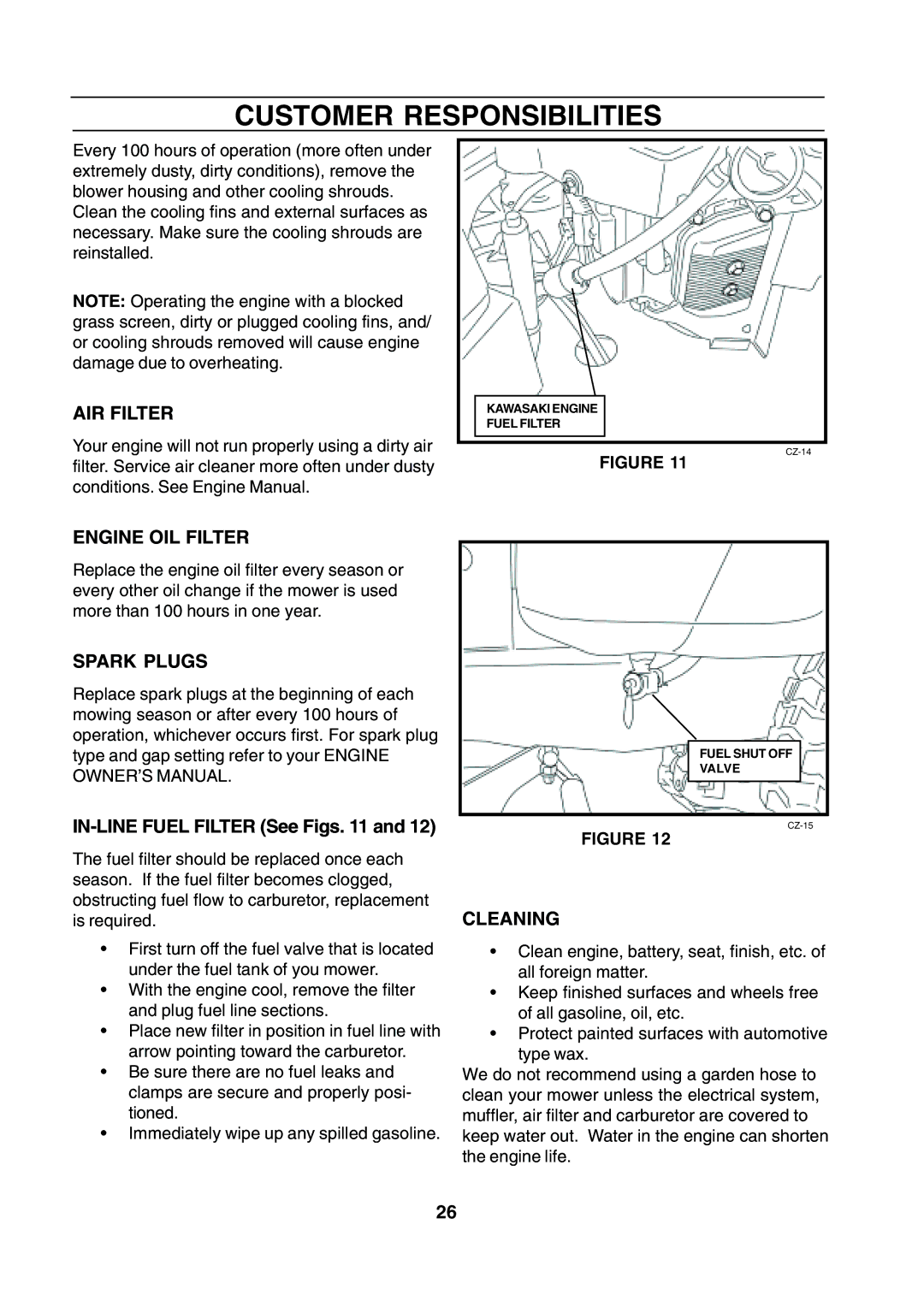 Husqvarna CZE 4818 manual AIR Filter, Engine OIL Filter, Spark Plugs, IN-LINE Fuel Filter See Figs, Cleaning 