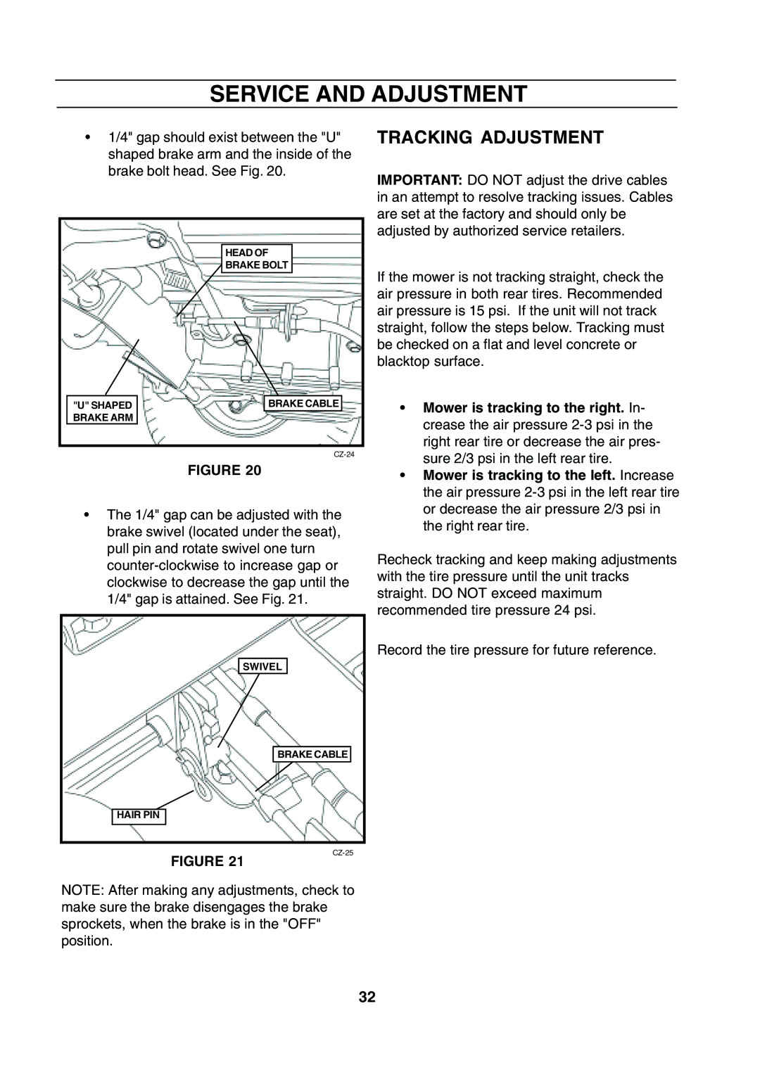 Husqvarna CZE 4818 manual Tracking Adjustment 