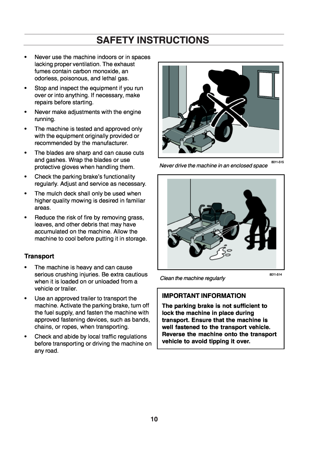 Husqvarna CZE 4818 manual Safety Instructions, Transport, Important Information 