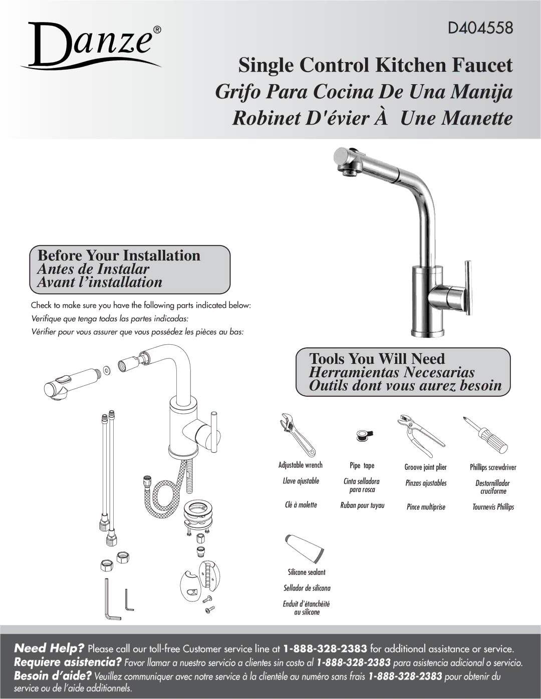 Husqvarna D404558 manual Grifo Para Cocina De Una Manija Robinet Dévier À Une Manette 