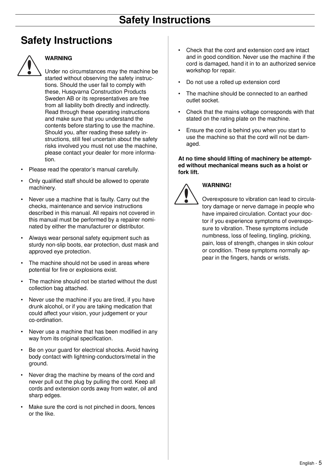 Husqvarna DC5500 manuel dutilisation Safety Instructions 