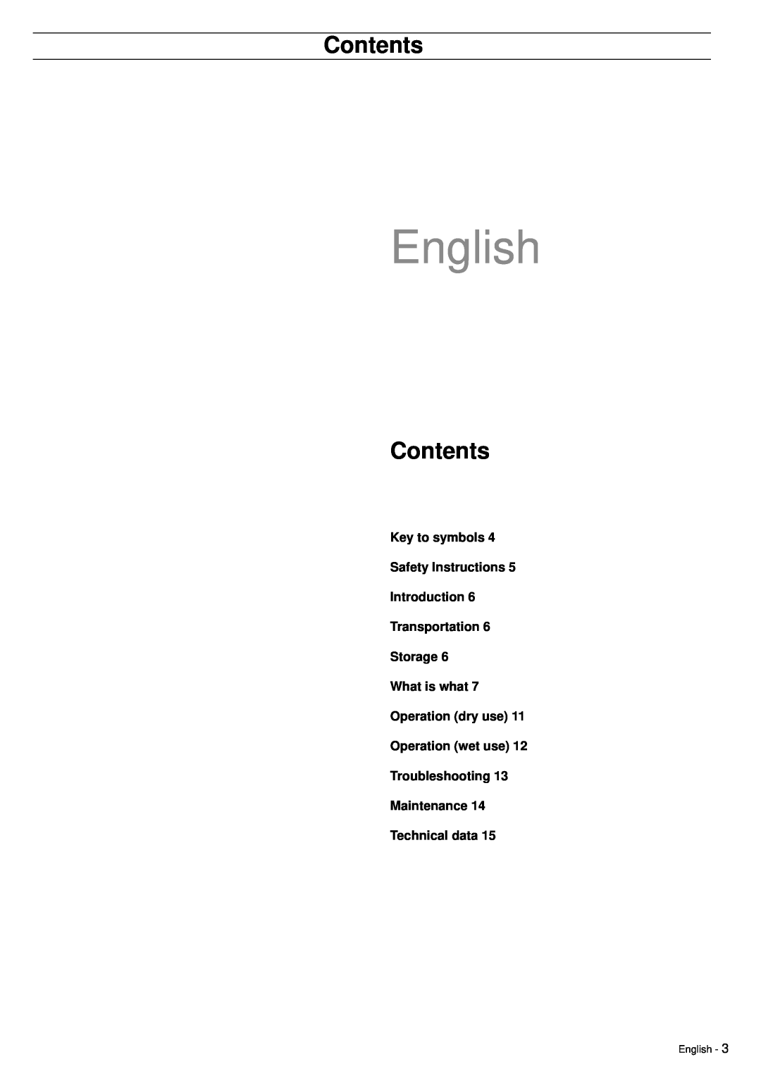 Husqvarna DC5500 manuel dutilisation English, Contents 