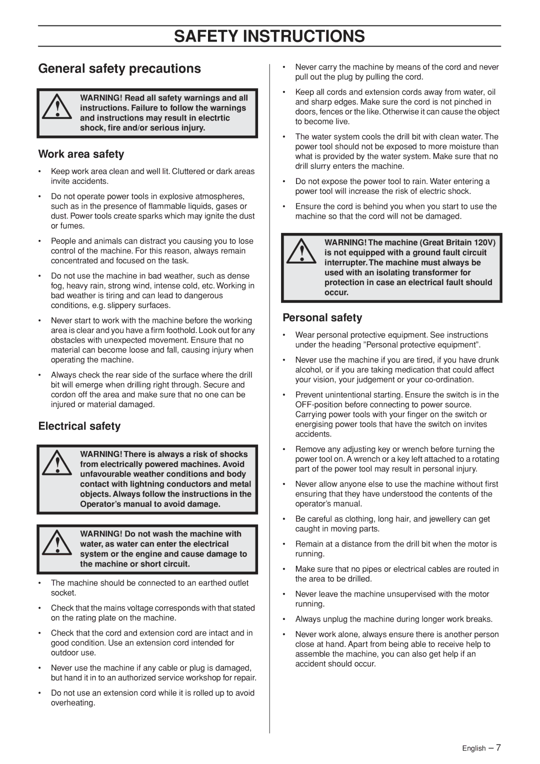 Husqvarna 1152417-30, DM 340 manual General safety precautions, Work area safety, Electrical safety, Personal safety 