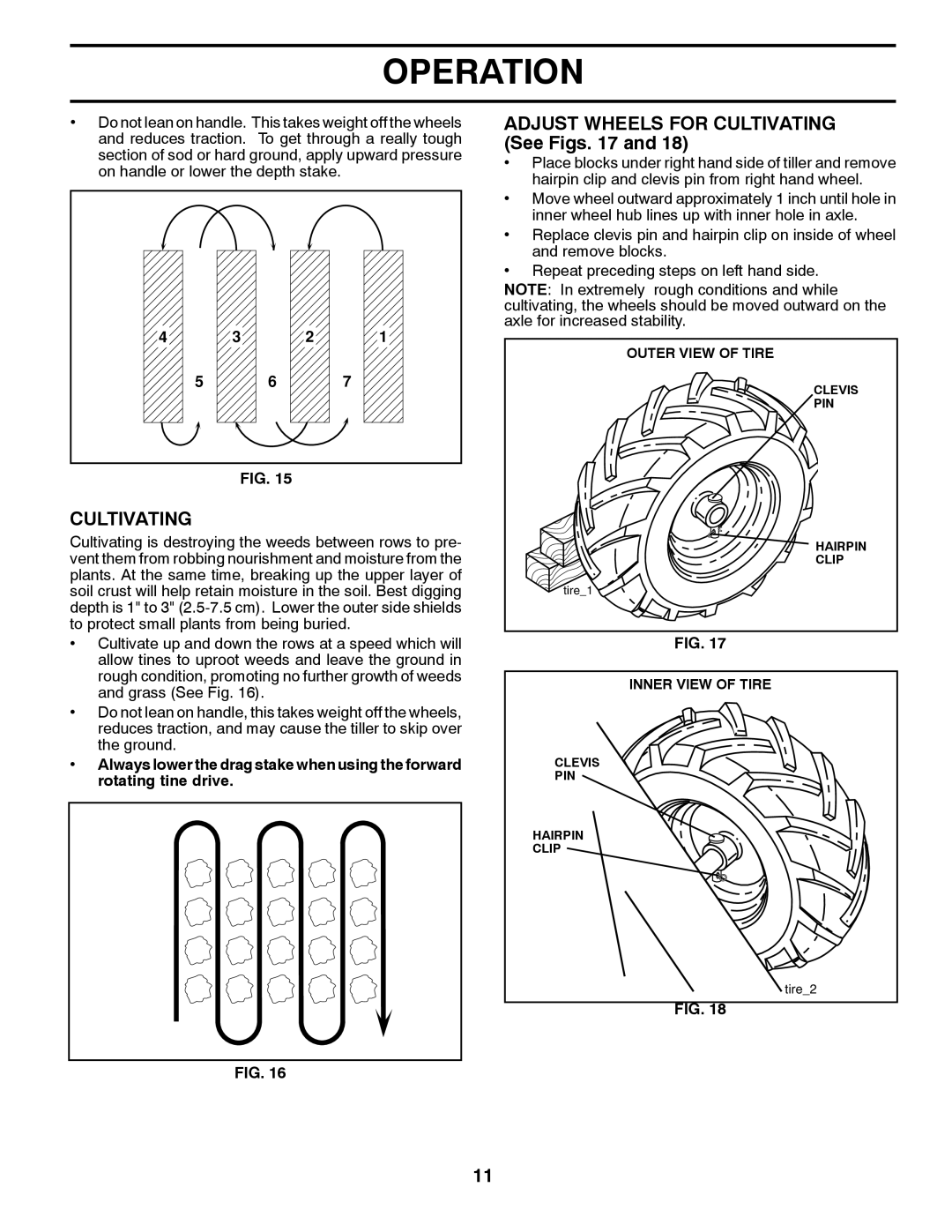 Husqvarna DRT70 owner manual Adjust Wheels for Cultivating See Figs 