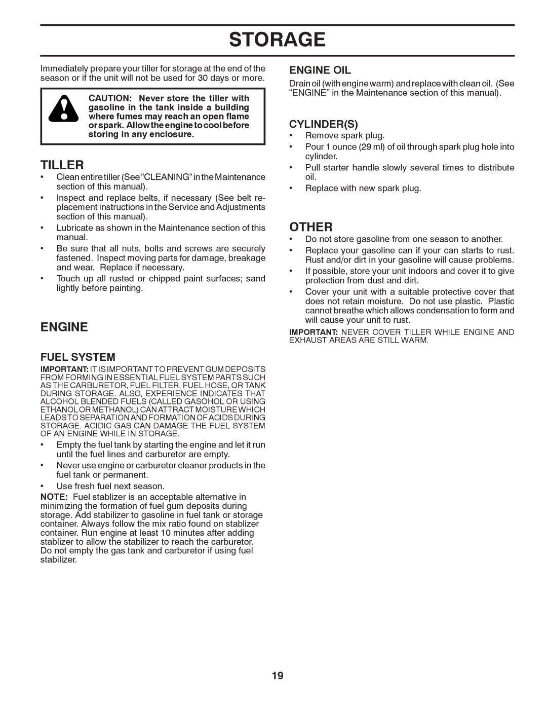 Husqvarna DRT70 owner manual Storage, Other, Fuel System, Engine OIL, Cylinders 