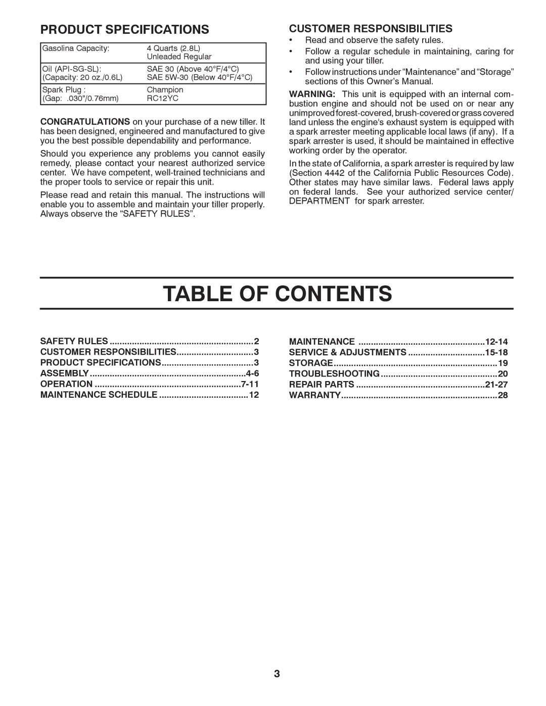 Husqvarna DRT70 owner manual Table of Contents 