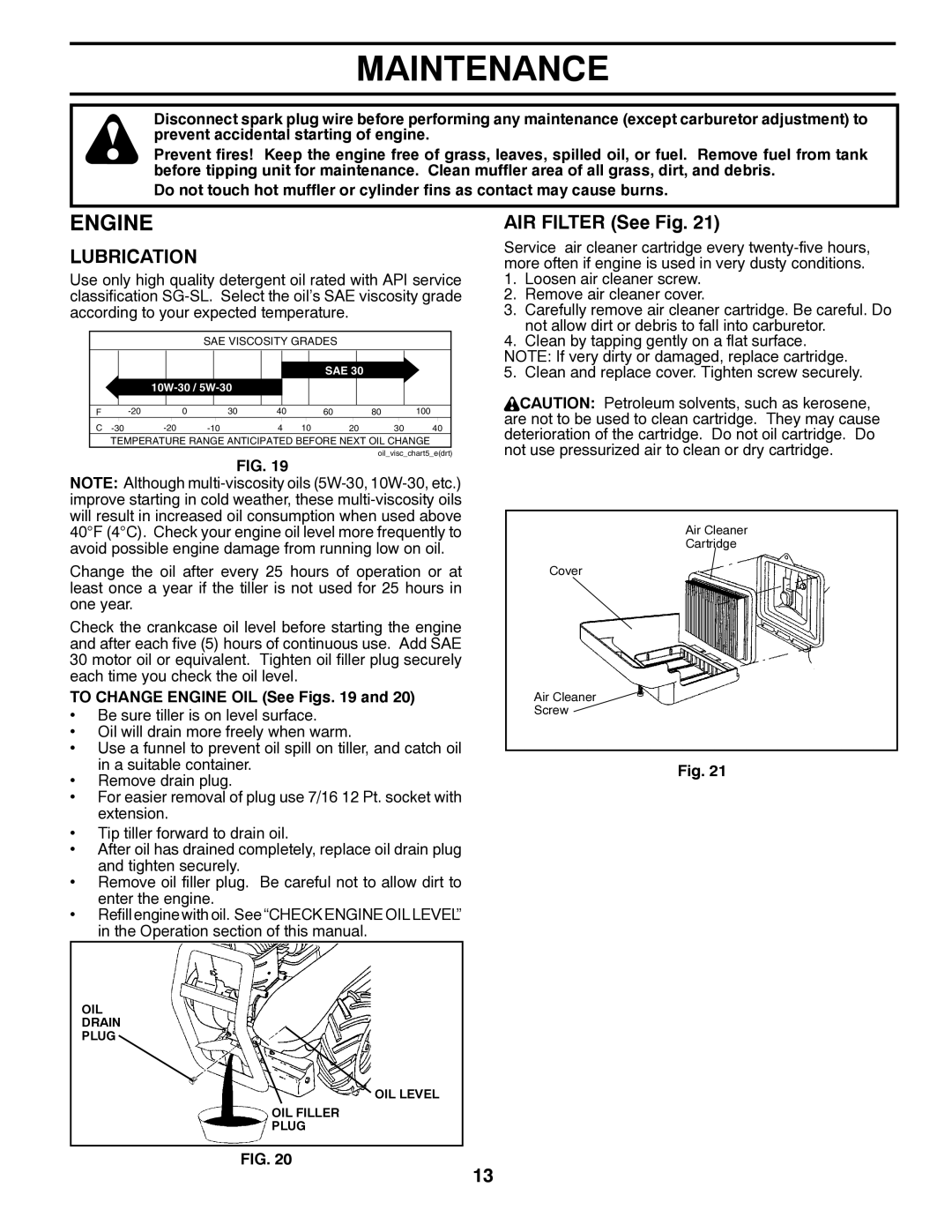 Husqvarna DRT900 owner manual Engine, AIR Filter See Fig 