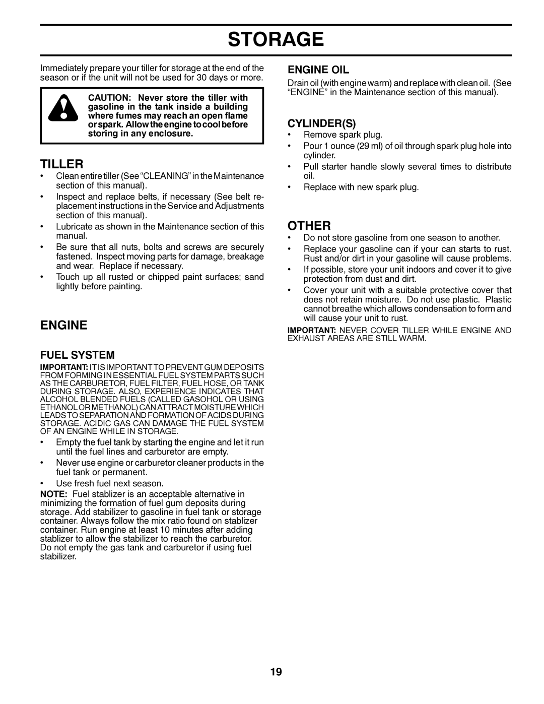 Husqvarna DRT900 owner manual Storage, Other, Fuel System, Engine OIL, Cylinders 