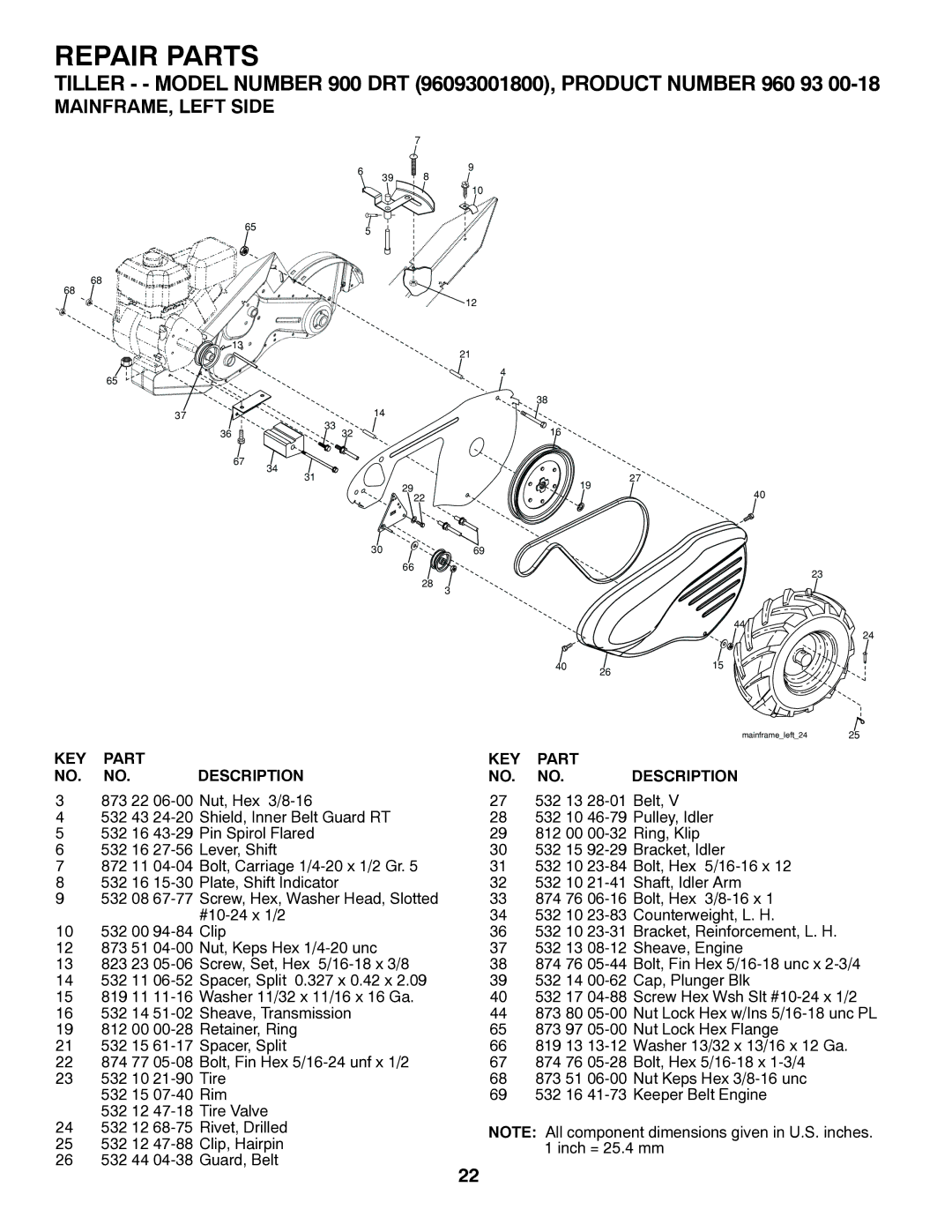 Husqvarna DRT900 owner manual MAINFRAME, Left Side 