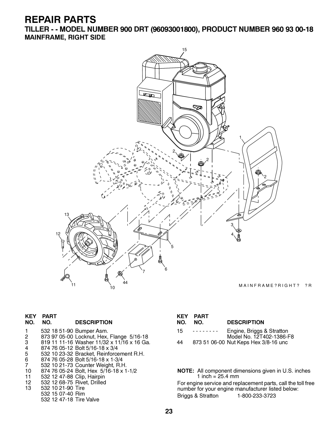 Husqvarna DRT900 owner manual MAINFRAME, Right Side, KEY Part NO. NO. Description 