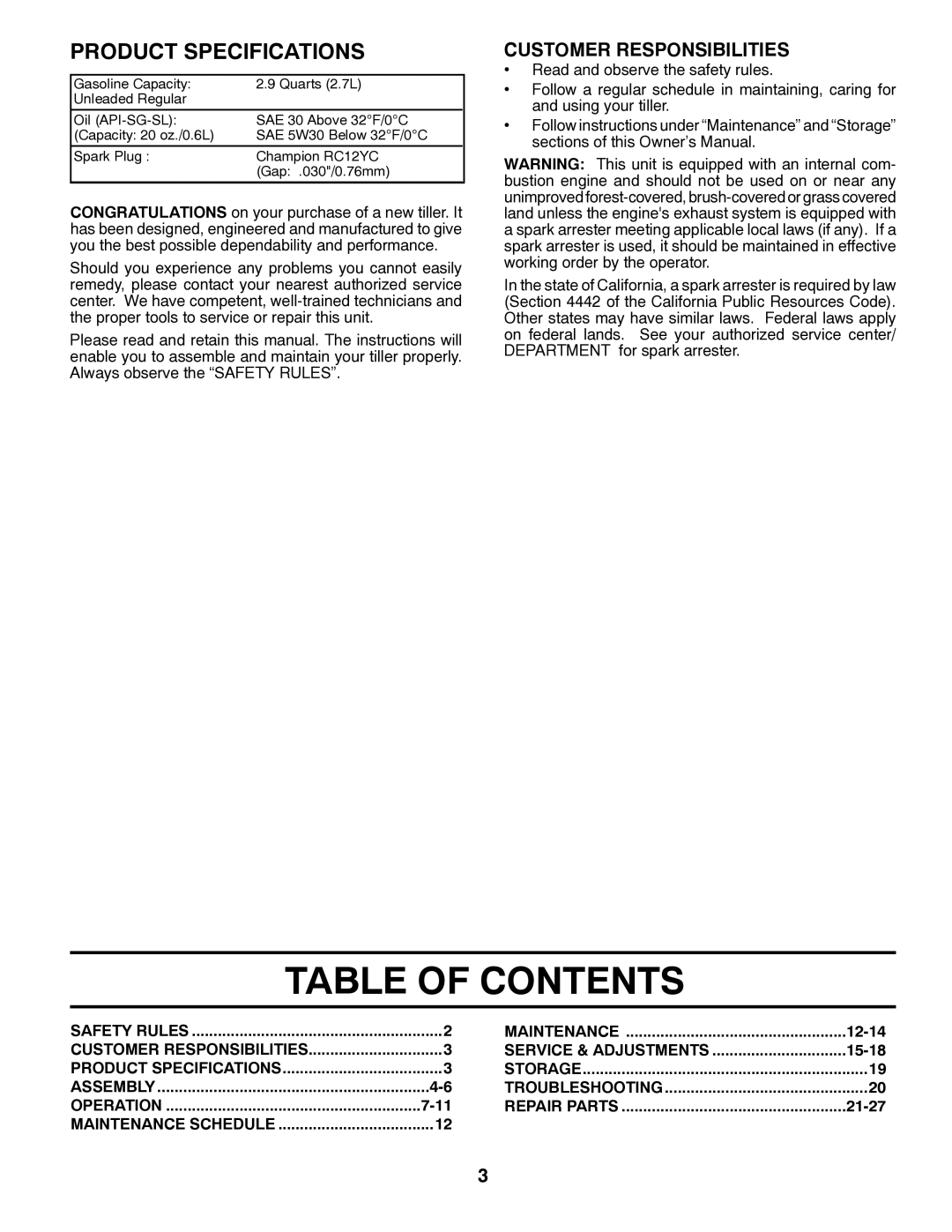 Husqvarna DRT900 owner manual Table of Contents 