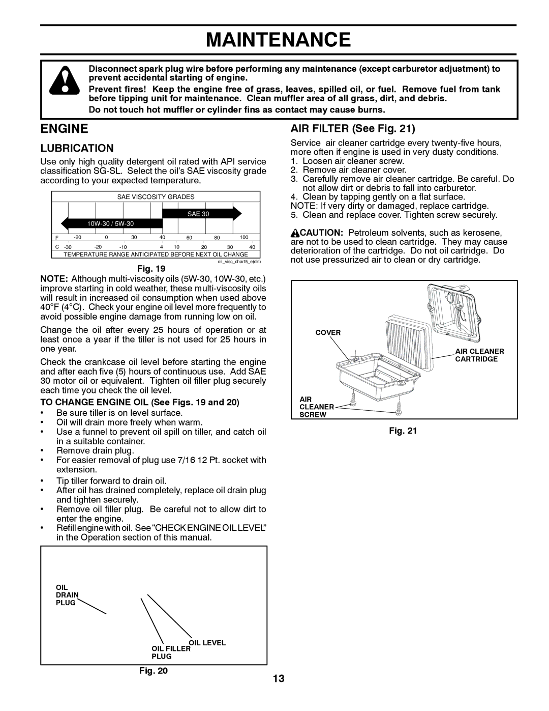 Husqvarna DRT900E owner manual Engine, AIR Filter See Fig 