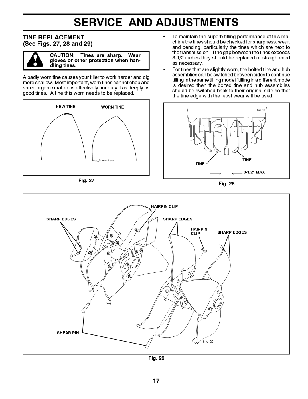 Husqvarna DRT900E owner manual Tine Replacement See Figs , 28 