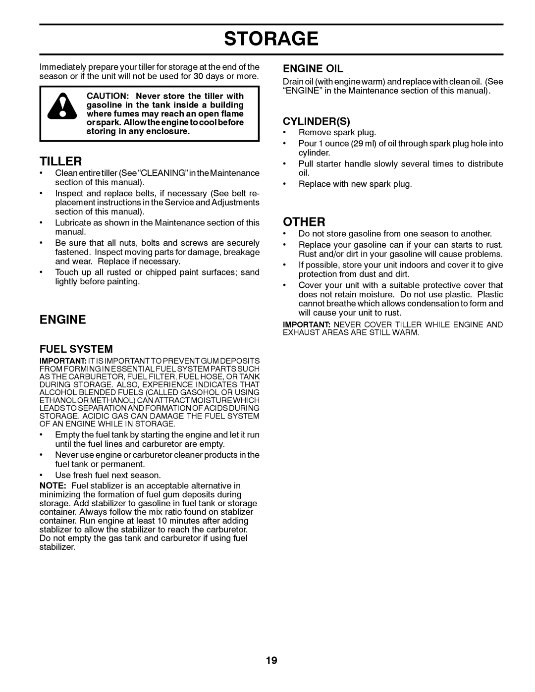 Husqvarna DRT900E owner manual Storage, Other, Fuel System, Engine OIL, Cylinders 