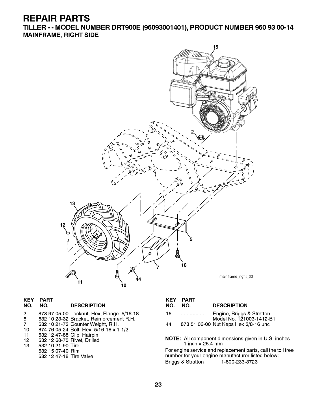 Husqvarna DRT900E owner manual MAINFRAME, Right Side, KEY Part NO. NO. Description 