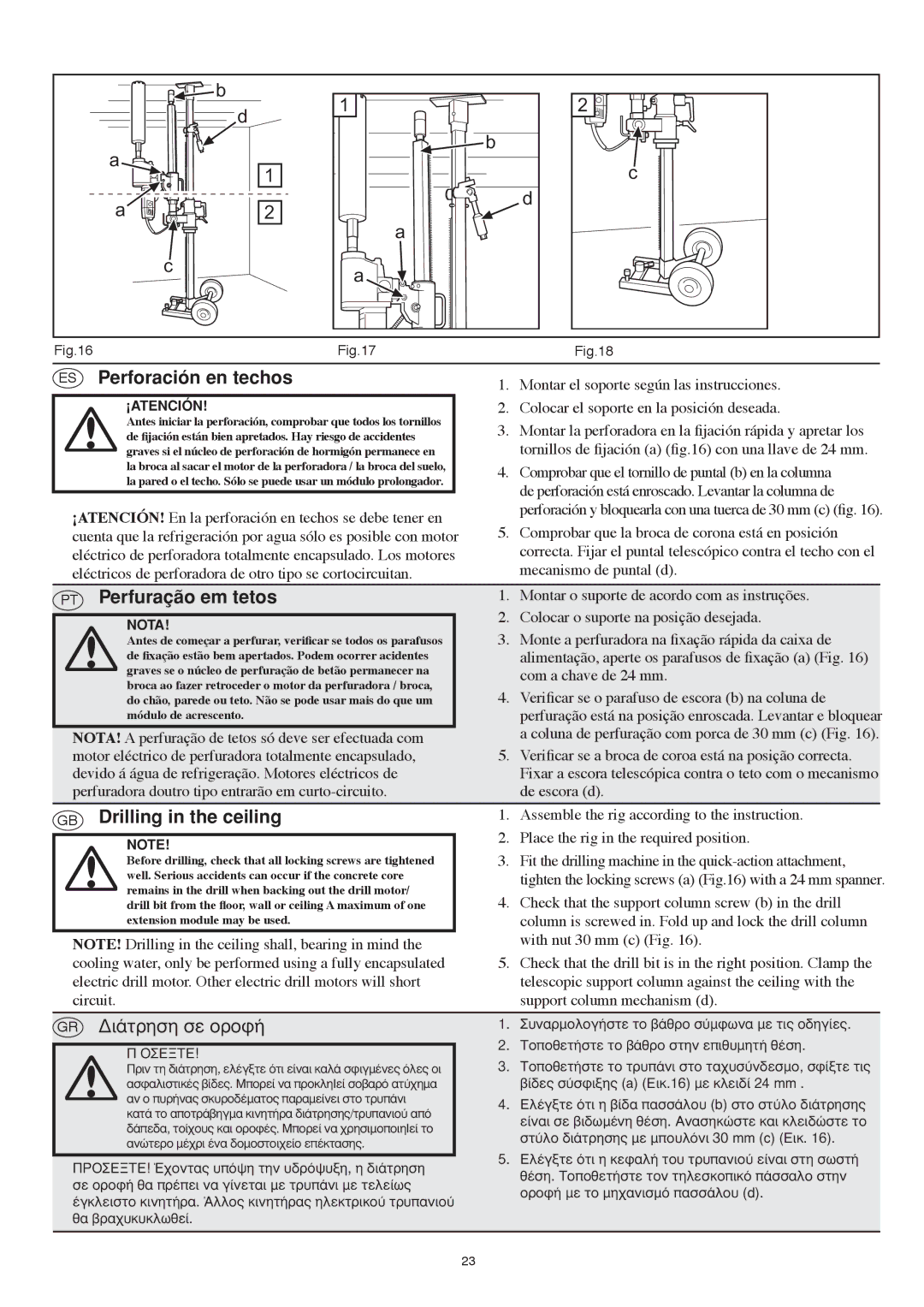 Husqvarna DS 50 manuel dutilisation Perforación en techos, Perfuração em tetos, Drilling in the ceiling, ¢È¿Ùúëûë Ûâ Ôúôê‹ 