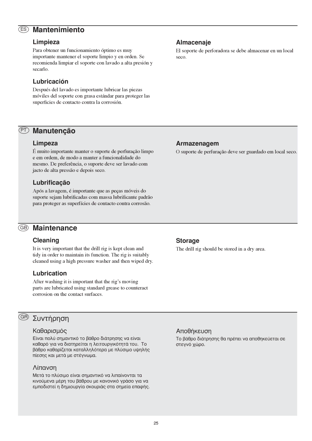 Husqvarna DS 50 Limpieza, Almacenaje, Lubricación, Limpeza, Armazenagem, Lubrificação, Cleaning, Storage, Lubrication 