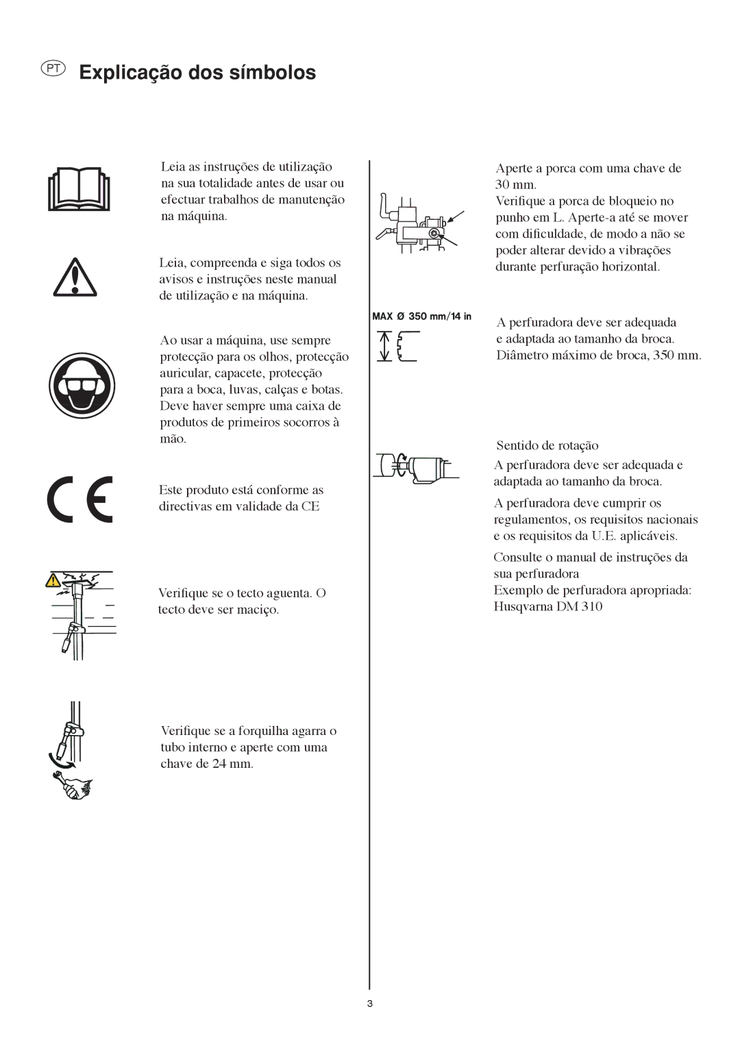 Husqvarna DS 50 manuel dutilisation PT Explicação dos símbolos 