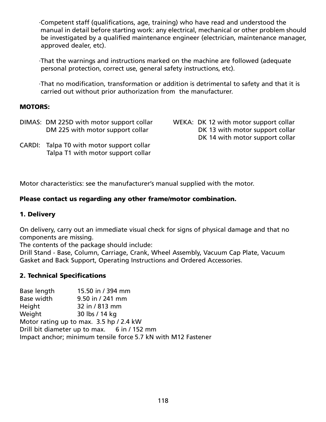 Husqvarna DS160C manuel dutilisation Motors, Technical Specifications 